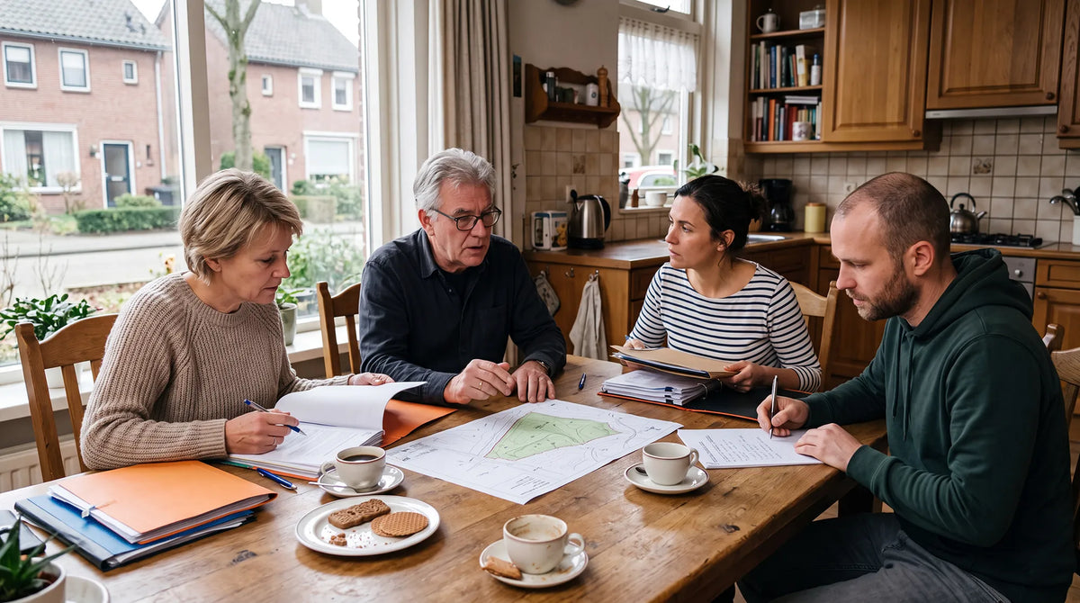CPO-overleg aan een Nederlandse keukentafel over modulaire woningen en een kavel