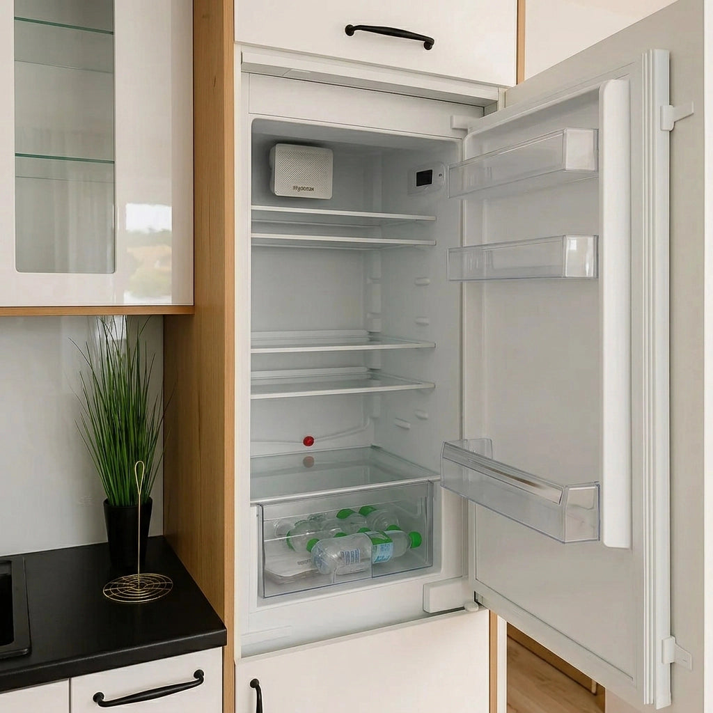 Koelkast in de keuken van de Buitenkamer Kiefern modulaire woning