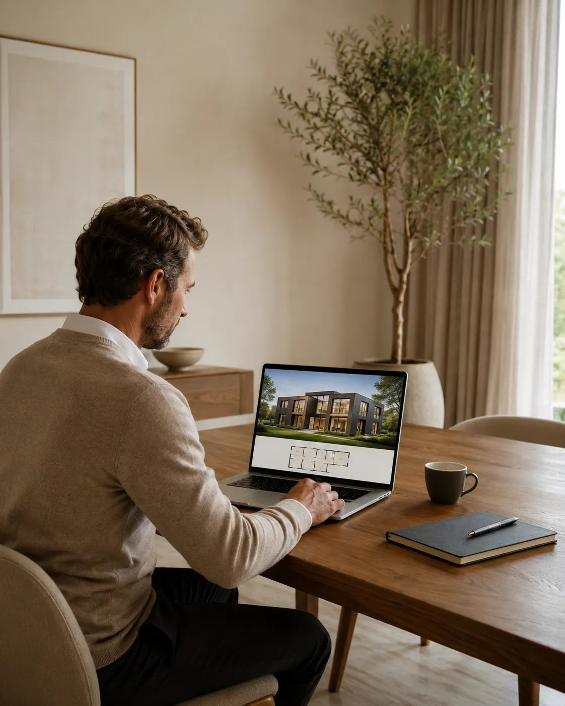 Buitenkamer-adviseur beoordeelt de mogelijkheden voor een familiewoning op eigen erf