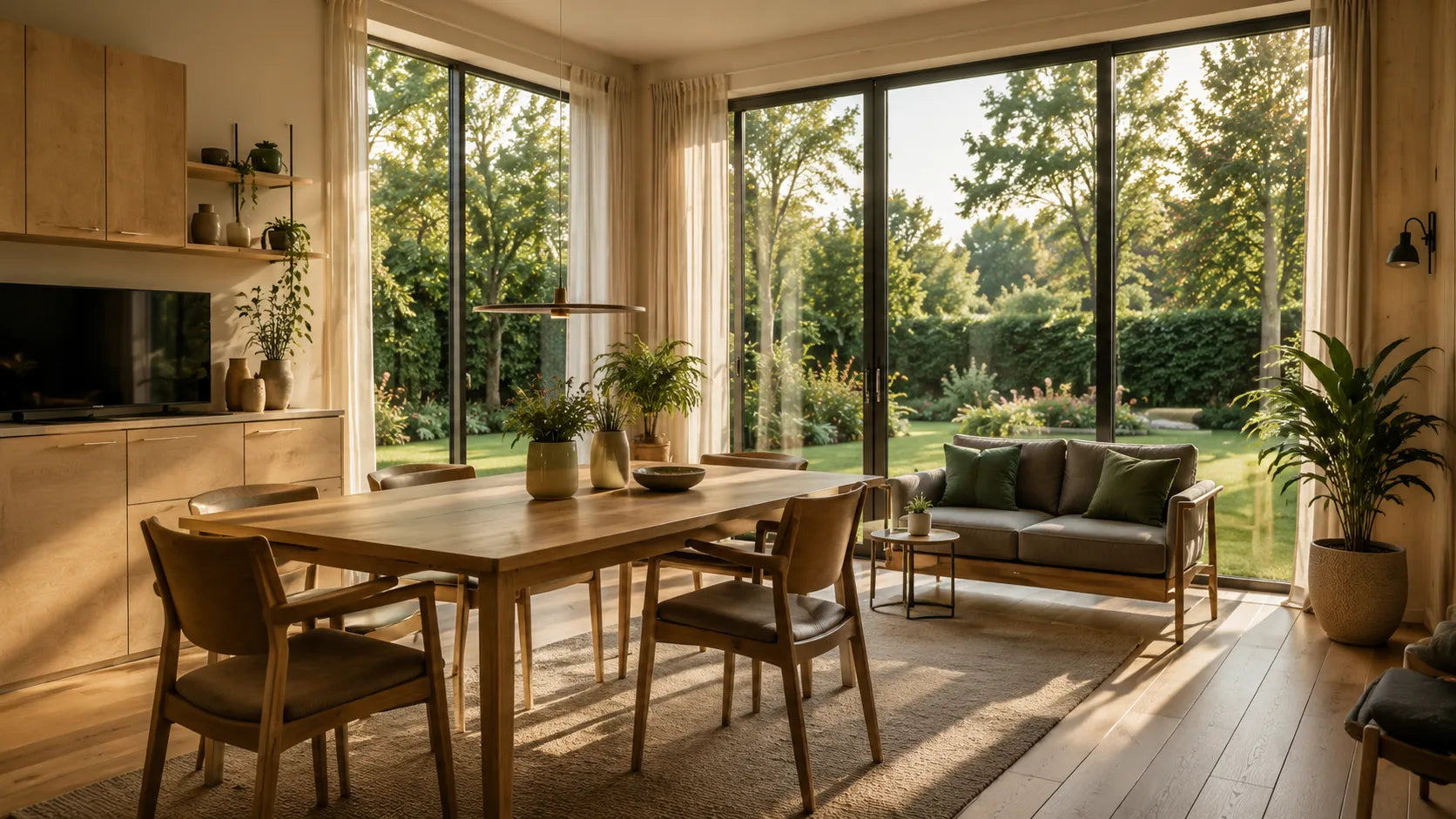 Licht interieur van een modulaire familiewoning op eigen erf